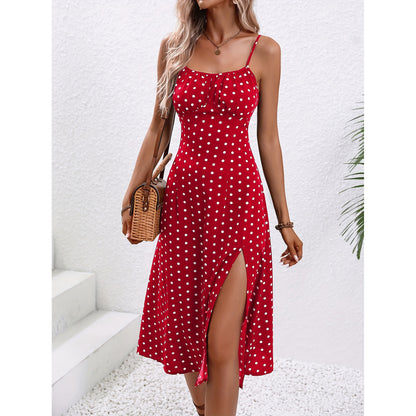 Polka Dot Suspender Dress – Sexy Summer Split Style